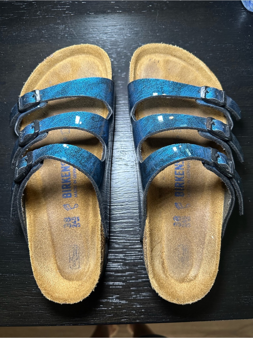 Birkenstock Metallic Teal Triple-Strap Sandals